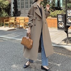 로로텐 트렌치 롱 코트 테일러카라 벨트세트 여성 빅사이즈