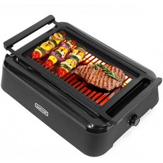 Barton Electric Smokeless 실내 적외선 가열식 온도 조절 노브 BBQ 그릴 비스틱 그레이트 및 드립 트레이 블랙: 홈 개선, 단일옵션