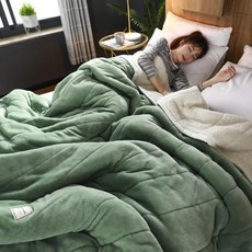 플러시 양털 담요 침대용 따뜻한 층 두꺼운 플란넬 부드럽고 편안한 이불 세탁 가능 겨울, 47x79inch120x200cm, Avocado green, 1개