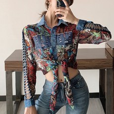 대박난박양 페이즐리 데님 트리밍 셔츠