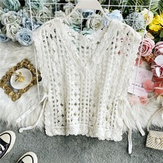 X G펀칭 니트 블라우스, 평균, 백색