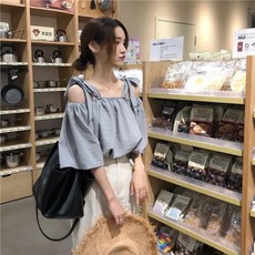 샤틴블라우스 오프숄더 루즈 블라우스 반팔 레이스 아웃 셔츠 여름