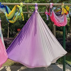 그라디언트 컬러 요가 플라잉 해먹 스윙 공중 요가 해먹 실크 패브릭 확장 요가 벨트 &amp; carabiner &amp; 데이지 체인 (5m x 2.8 m), Black_2