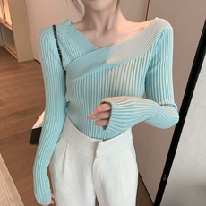 포린박스 오프숄더 랩 골지 슬림 이너 꼬임 섹시 니트 SY