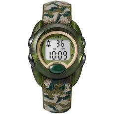 Timex 남아용 T71912 타임머신 디지털 그린 카모플라주 탄성 패브릭 스트랩 시계
