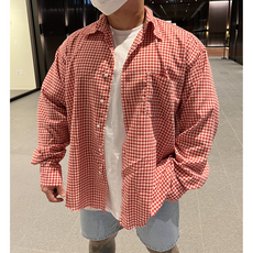 박스 오버핏 남녀공용 체크남방 셔츠