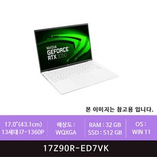 LG 그램 2023 13세대 고성능 대학생 노트북 17Z90R-ED7VK (RTX3050 RAM 32GB), WIN11 Home, 32GB, 768GB, 코어i7, 화이트