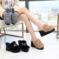 맘패션 굽높은 포근 토끼털 통굽 키높이 따뜻한 슬리퍼 10cm