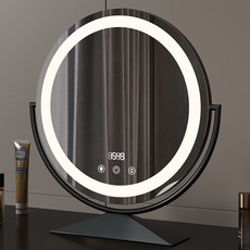 회전식 대형 원형 거울 욕실 메이크업 거울 금속 프레임 LED 가정용 화장대 거울, 50cm time display 1