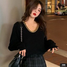 가바바 여자 스웨터 화려한 체인 브이넥 가을 니트 G55524