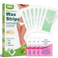 Sumax 브라질리언 셀프왁싱 왁싱키트 제모용 언더암 왁스 스트립 60개 브라질산 얼굴 비키니 바디 모든 피부 타입의 여성용 키트