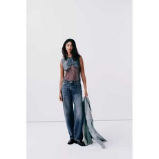 ZARA 여성조끼 30대 라운드넥 데님 민소매 조끼 쇼트 탑