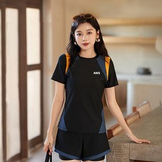 ANS 스플릿 라운드넥 팬츠 스판 여성 반팔 래쉬가드 세트 레이어드 보드숏 반바지 여자 레쉬가드 투피스 수영복 상하 셋트 554<당일발송>” width=”90″ height=”90″><span class=