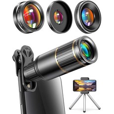 CoPedvic 전화 카메라 렌즈 iPhone Samsung Pixel Android 22X 망원 렌즈 4K HD 0.67X 슈퍼 광각 렌즈 금속 삼각대가있는 망원경으로 작동