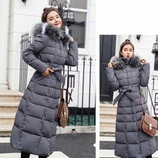 따뜻한 여성 겨울 캐주얼 벨티드 롱 패딩 점퍼