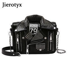 JIEROTYX 리벳 펑크 재킷 스타일 Pu 패션 숙녀 일일 캐주얼 숄더 가방 핸드백 Crossbody 가방 여성 파우치|크록스 바디 백|