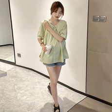 임부복 하복 패션 인평넥 반팔 셔츠 캐주얼 임산부 상의