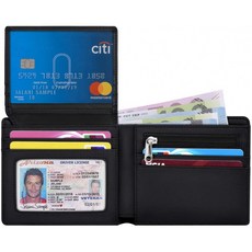 HOCRES Mens Mens 가죽 지갑 RFID 차단 신용카드 홀더 8 카드 슬롯 2 ID 창 상품권 있는 남성용 동전