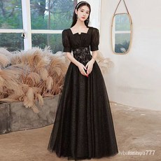 FANSYLI 샴페인색 드레스 원피스 패션 중장형 V넥 버블소매 드레스 스커트 고급감 자수 밝은 공연 드레스 스커트 X9S26