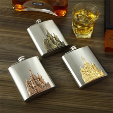 6온스 스텐 힙플라스크 궁전 부조 와인포트 휴대용 힙플라스크 여행용 술병, Silver+Golden metal relief, 1개