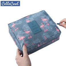 Cellecool 플라밍고 화장품 가방 여행 메이크업 가방 지퍼 지우기 메이크업 케이스 세면 용품 워시 기능성 주최자 보관 주머니, Green Cherry