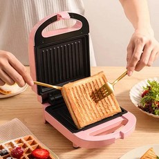 샌드위치 와플 메이커 와플기계 샌드위치팬 크로플 토스트 파니니 휴대용 전기 가정용 다기능 들러붙지 않는 아침 식사 베이킹 냄비 핑크 레드 컬러, 2) Pink - UK