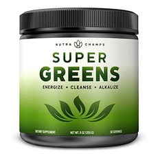 Nutrachamps Nutrachamps 뉴트라챔프 (LA직배) 수퍼그린 파우더 Superfood 20+ US 오가닉 녹색 채소 전체 식품 밀 잔디 스피루리나 클로렐라 등 항산화 제 소화 효소 및 프로바이오틱 블렌드 비건 주스 보충제, 1개, 1개