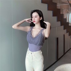 2142 겨울 가을 계절 보온 이너티셔츠 섹시 브이넥 레이스 끈나시 슬립 라텍스 브라패드 이너 셔츠