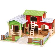 Bigjigs Toys Wooden Cobblestone Farm with Working Gates a Stable Hay Loft, 한개옵션0 - 빅지그스