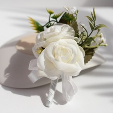 봄부쿠 행사용 꽃사지 브로치 남자 장미 조화 부토니에 꽃 코사지, 1개, 화이트