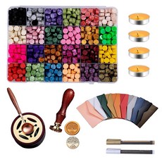 FWT 편지 씰링 왁스 키트 비즈 스탬프 세트 따뜻한 Stamps warmer envelope sealer set 벌크 스푼 구슬 파티 초대장 stamper waxing s, 다른, 다색