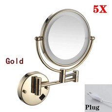 브러시드 골드 듀얼 사이드 욕실 메이크업 거울 라운드 배 확대, 8.gold-plug in, 1개