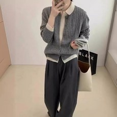 YG-1826 배색 레이어드 카라 가디건 상품 이미지