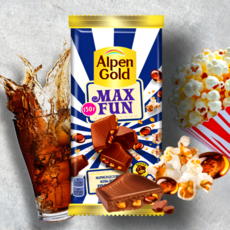 Alpen Gold Max Fun шоколад с шипучкой, желе и попкорном, вкус колы, 140 г