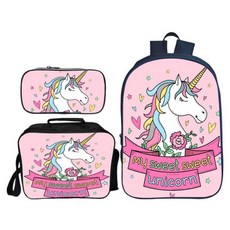 3 개/대 어린이 유니콘 인쇄 배낭 학생 책 가방 지갑 케이스 Bagpack 어린이 학교 가방 틴 에이저 소녀에 대 한|학교가방|