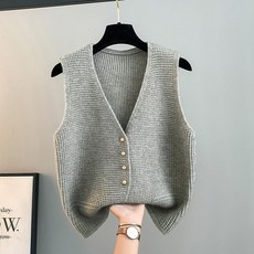 POMTOR 아우터 소프트 니트 베스트 여 가을 루즈핏 민소매 니트 조끼 카디건 코트