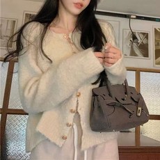 POMTOR 여성 얇은 루즈핏 이너 니트 카디건 숏 기품 상의