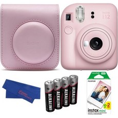 후지필름 INSTAX 미니 12 인스턴트 필름 카메라 번들 포함 필름20회 노출 케이스 및 기타5개 품목 꽃 핑크