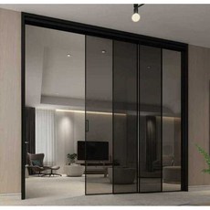 키친 슬라이드 초슬림 3연동 중문 인테리어, 삼중연결접지레일단층강화유리1.6CM프레임