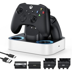 Xbox용 NEWDERY 컨트롤러 충전기 스테이션 Xbox One/시리즈 X|S 컨트롤러용 1100mAh 충전식 배터리 팩 2개 배터리 커버 4개가 있는 고속 충전 도크, 1개