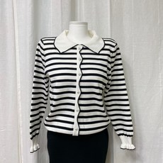 헤이린 여성 스트라이프 카라 진주 니트