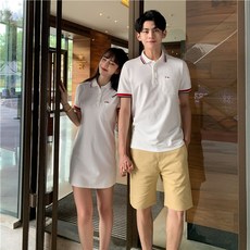 남녀 면 카라 시밀러 신혼부부 룩 커플 데이트 캐주얼 원피스 반팔티셔츠 바캉스