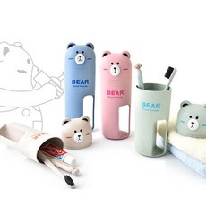 한신상사 곰돌이 휴대용 칫솔보관통, 아이보리, 곰돌이 칫솔통