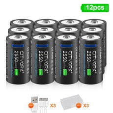 안동 CITTORK 100% 용량 3.7V 충전식 배터리 C USB RCR123 16340 리튬 이온, [04] 12PCS Battery