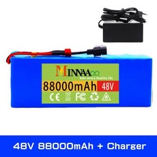 전기 자전거 스쿠터용 교체 리튬 배터리 팩 BMS 및 충전기 포함 48V 1000w 13S3P XT60 100000mah 54.6V, 1개