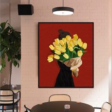 Woman with tulips 진순 작가 꽃 소녀 인테리어그림, 50cm x 60cm 사이즈, 포스터만