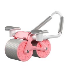 무릎을 꿇는 패드를 보내는 타이머가 있는 이중 휠 팔꿈치 지원 복부 휠 자동 리바운드 피트니스 장비 저소음, 핑크색, 베이직, 1개