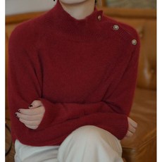 라쿤니트 가을과 겨울 프랑스 너구리 벨벳 하프 하이 넥 풀오버 스웨터 여성을위한 간단한