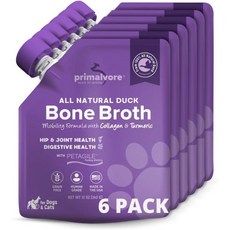 Primalvore 고양이 파우더 반려견과 고양이를 위한 프라이말보어 올내추럴 오리 뼈 육수 엉덩이와 관절을 모빌리티 포뮬러 콜라겐 펩타이드 소화 피부 코팅 수분 공급. 곡물, Duck, 6 Pack, 6개