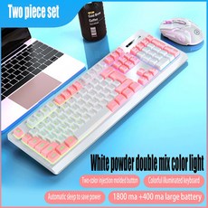 무선 발광 충전식 키보드 및 마우스 세트 C타입 컴퓨터 액세서리 외장 KM01, 05 White Powder Pair, 한개옵션2, 한개옵션1